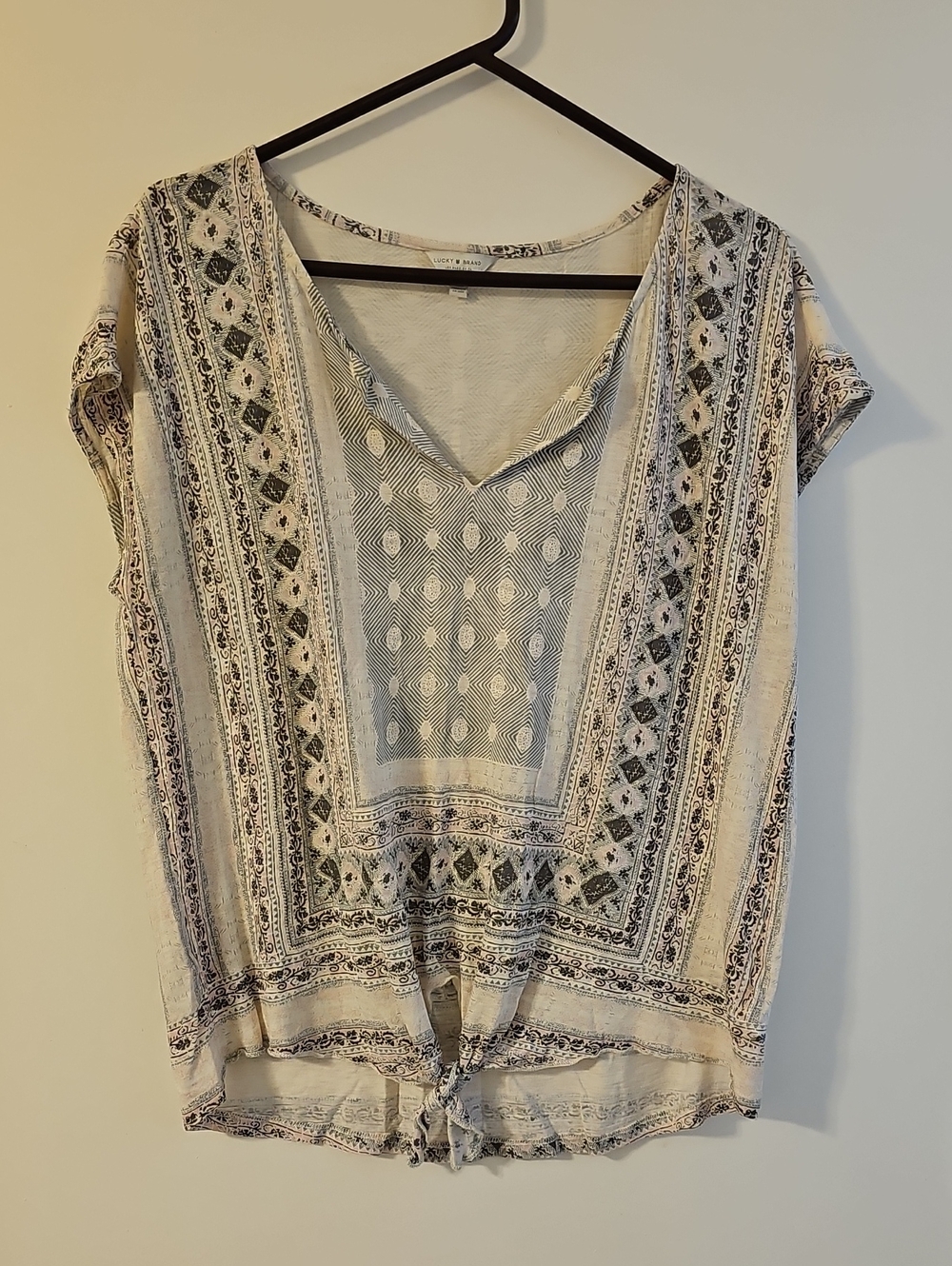 Lucky Brand Boho Lightweight Semi-sheer Cap Sleeve Top Women's Size Large